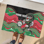Custom Rabbitohs Rubber Doormat Rabbit Mascot With Aboriginal Indigenous