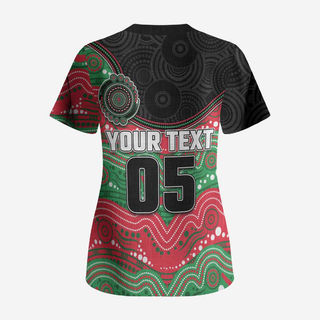 Custom Rabbitohs Scrub Top Rabbit Mascot With Aboriginal Indigenous