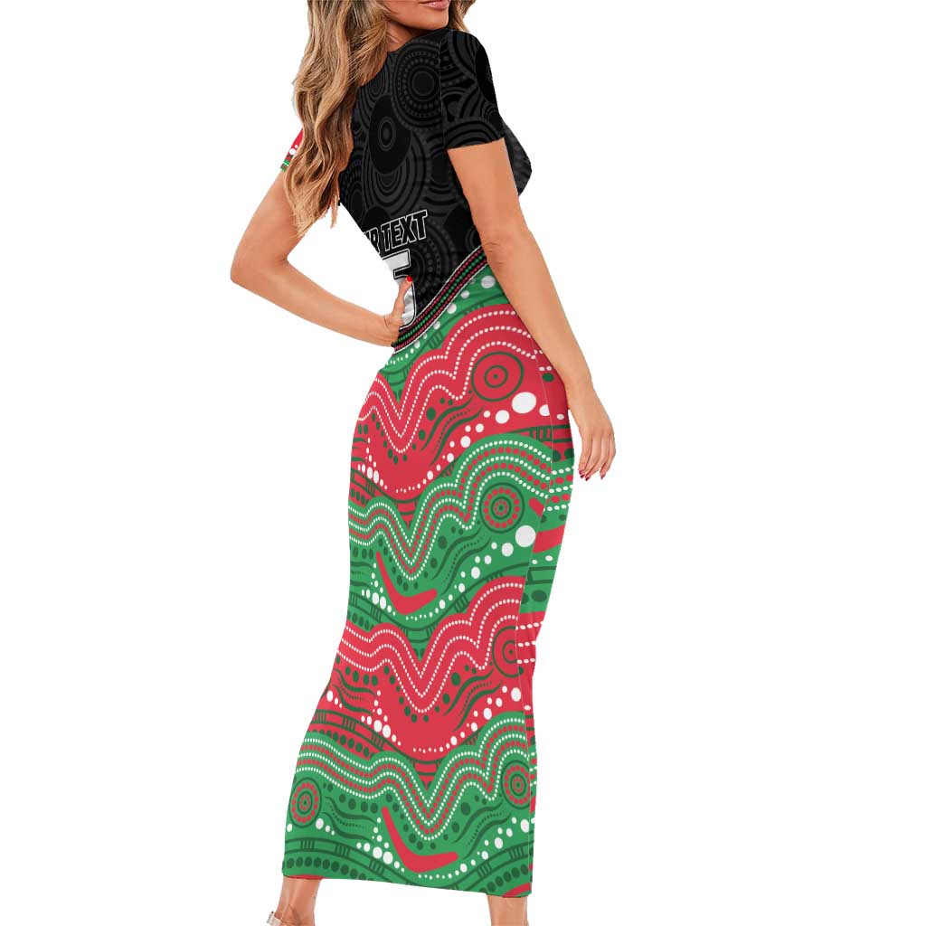 Custom Rabbitohs Short Sleeve Bodycon Dress Rabbit Mascot With Aboriginal Indigenous