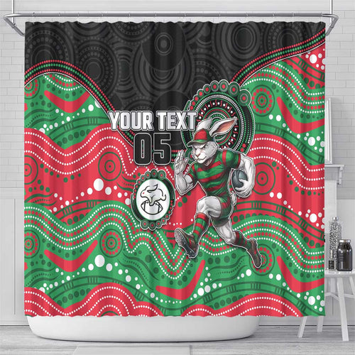 Custom Rabbitohs Shower Curtain Rabbit Mascot With Aboriginal Indigenous