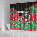 Custom Rabbitohs Shower Curtain Rabbit Mascot With Aboriginal Indigenous
