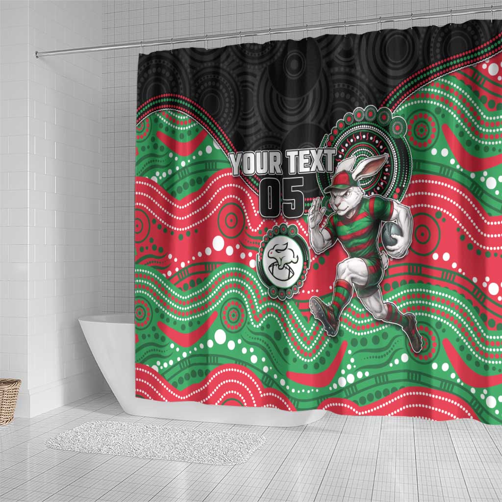 Custom Rabbitohs Shower Curtain Rabbit Mascot With Aboriginal Indigenous