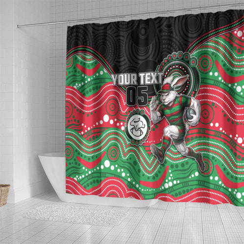 Custom Rabbitohs Shower Curtain Rabbit Mascot With Aboriginal Indigenous