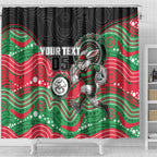 Custom Rabbitohs Shower Curtain Rabbit Mascot With Aboriginal Indigenous