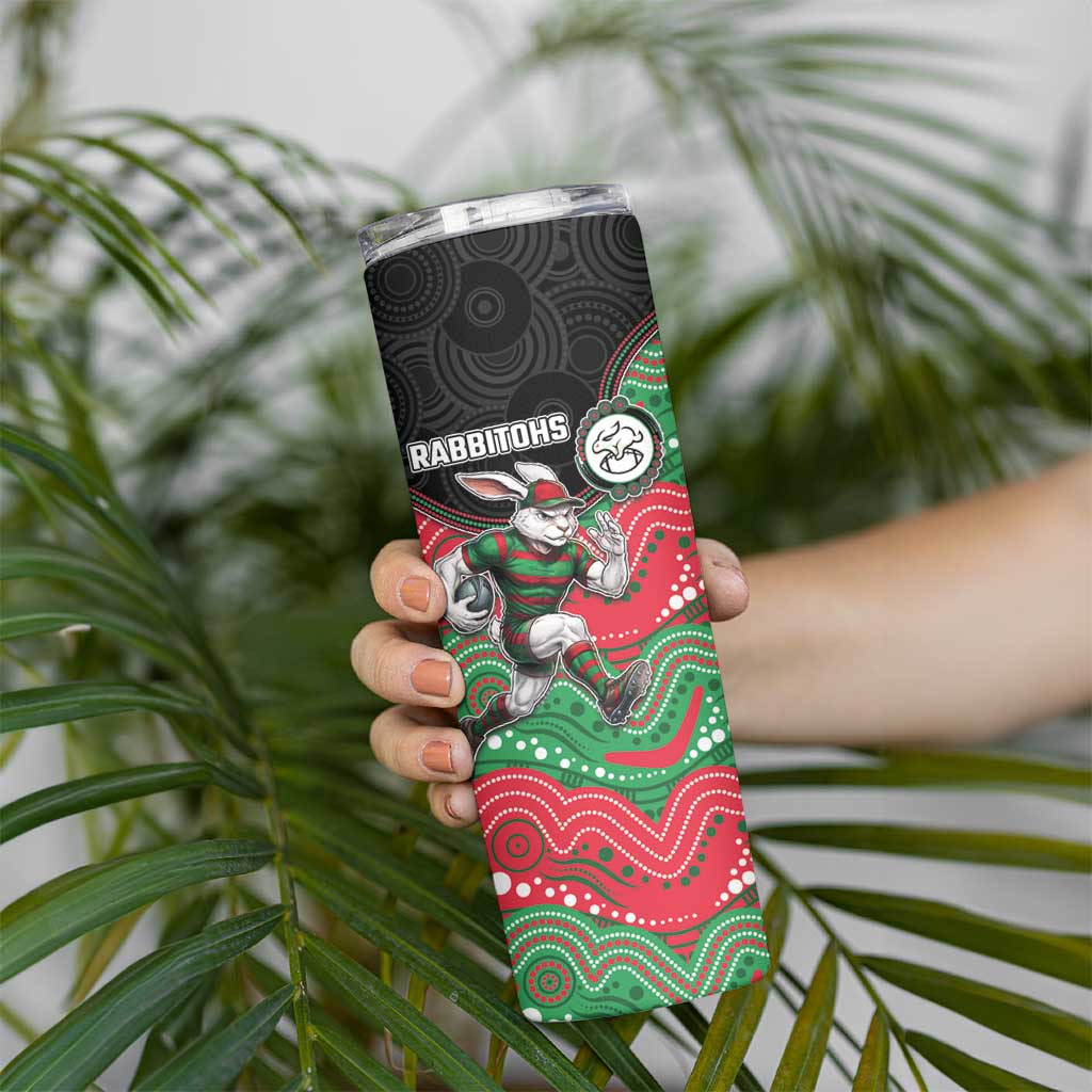 Custom Rabbitohs Skinny Tumbler Rabbit Mascot With Aboriginal Indigenous