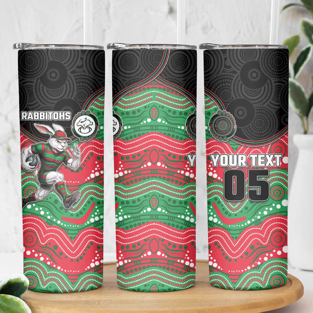 Custom Rabbitohs Skinny Tumbler Rabbit Mascot With Aboriginal Indigenous