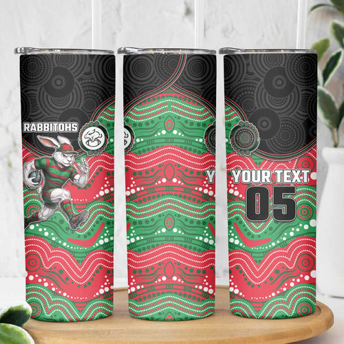 Custom Rabbitohs Skinny Tumbler Rabbit Mascot With Aboriginal Indigenous