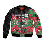 Custom Rabbitohs Sleeve Zip Bomber Jacket Rabbit Mascot With Aboriginal Indigenous