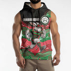 Custom Rabbitohs Sleeveless Hoodie Rabbit Mascot With Aboriginal Indigenous