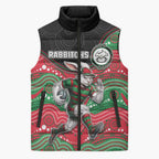 Custom Rabbitohs Sleeveless Puffer Jacket Rabbit Mascot With Aboriginal Indigenous