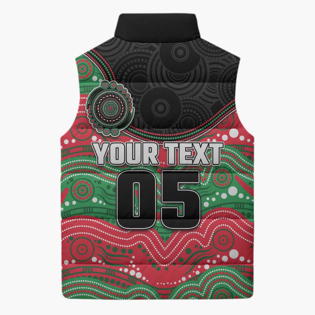 Custom Rabbitohs Sleeveless Puffer Jacket Rabbit Mascot With Aboriginal Indigenous
