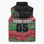 Custom Rabbitohs Sleeveless Puffer Jacket Rabbit Mascot With Aboriginal Indigenous