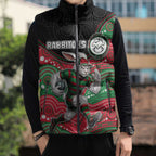 Custom Rabbitohs Sleeveless Puffer Jacket Rabbit Mascot With Aboriginal Indigenous