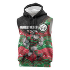 Custom Rabbitohs Sleeveless Zip Hoodie Rabbit Mascot With Aboriginal Indigenous