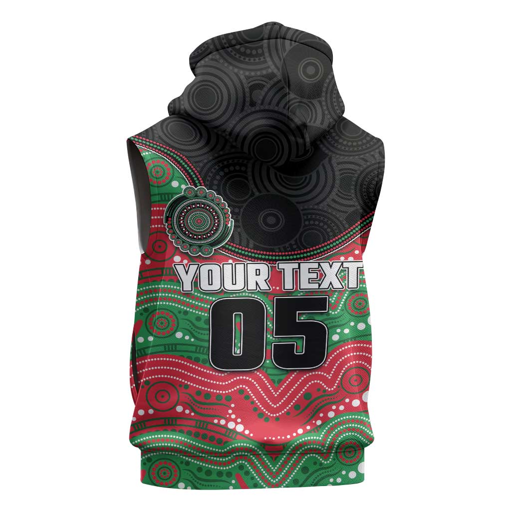Custom Rabbitohs Sleeveless Zip Hoodie Rabbit Mascot With Aboriginal Indigenous