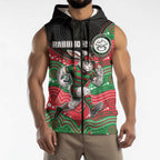 Custom Rabbitohs Sleeveless Zip Hoodie Rabbit Mascot With Aboriginal Indigenous