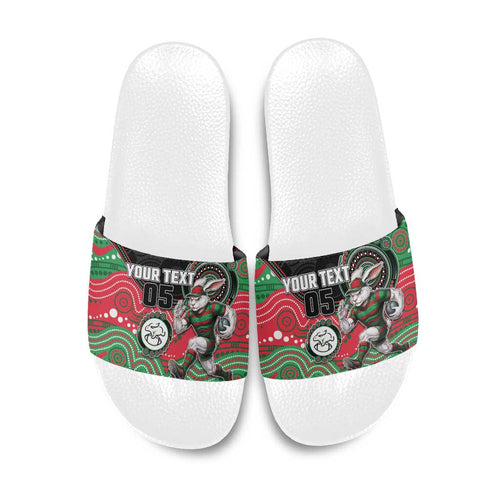 Custom Rabbitohs Slide Sandals Rabbit Mascot With Aboriginal Indigenous