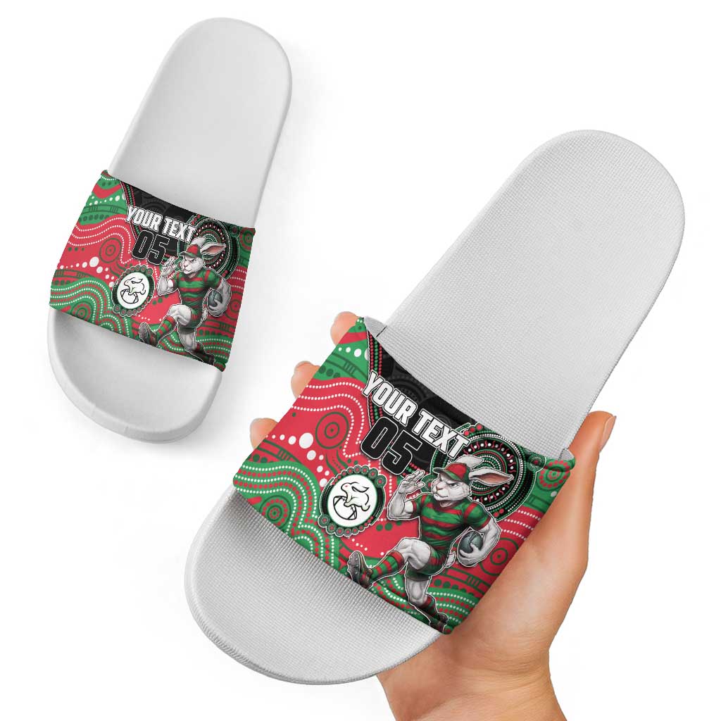 Custom Rabbitohs Slide Sandals Rabbit Mascot With Aboriginal Indigenous