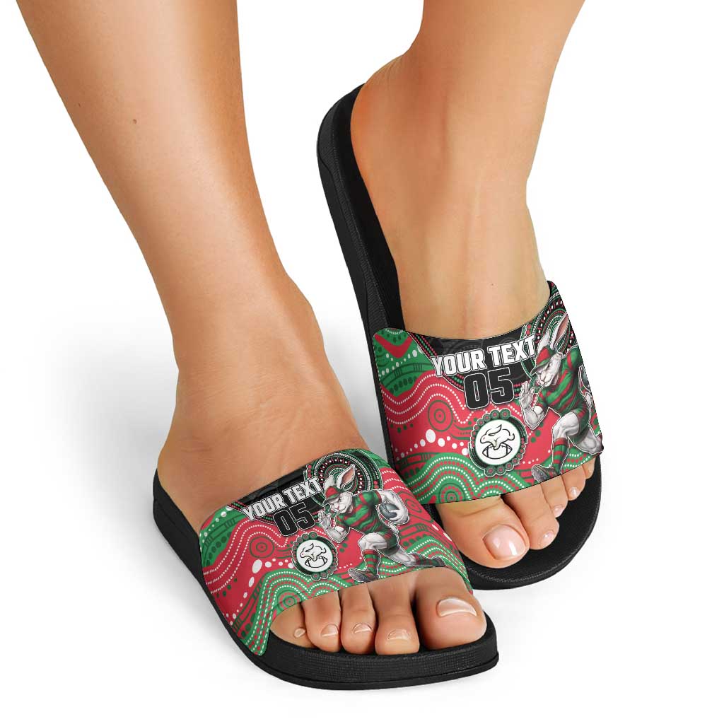 Custom Rabbitohs Slide Sandals Rabbit Mascot With Aboriginal Indigenous