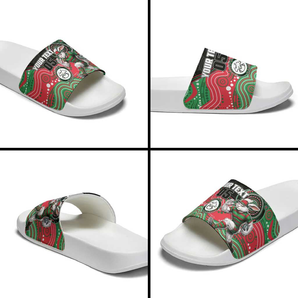 Custom Rabbitohs Slide Sandals Rabbit Mascot With Aboriginal Indigenous