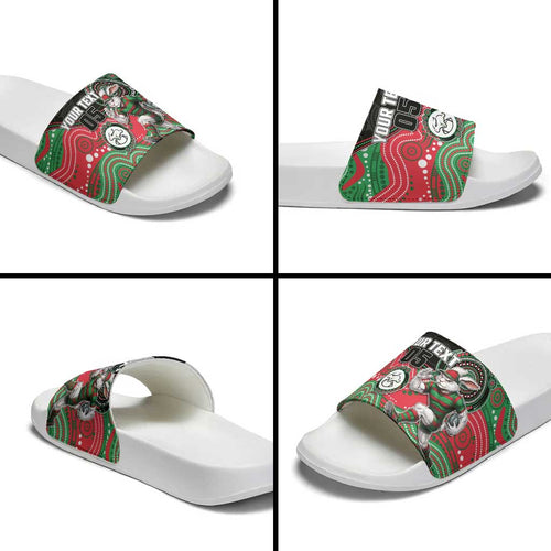 Custom Rabbitohs Slide Sandals Rabbit Mascot With Aboriginal Indigenous