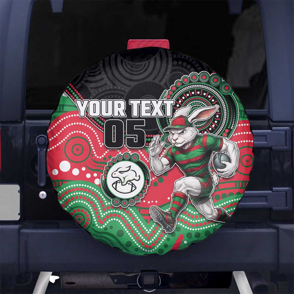 Custom Rabbitohs Spare Tire Cover Rabbit Mascot With Aboriginal Indigenous