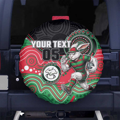 Custom Rabbitohs Spare Tire Cover Rabbit Mascot With Aboriginal Indigenous