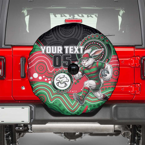 Custom Rabbitohs Spare Tire Cover Rabbit Mascot With Aboriginal Indigenous