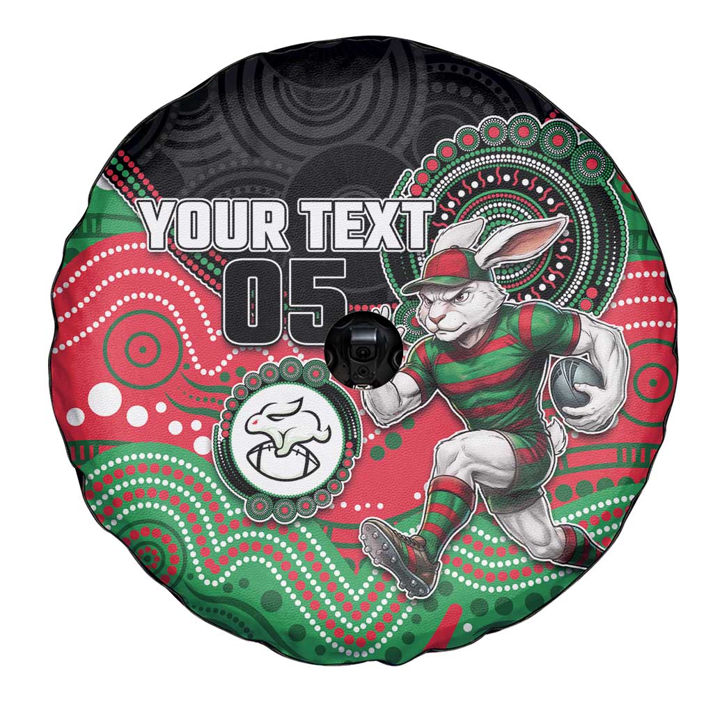 Custom Rabbitohs Spare Tire Cover Rabbit Mascot With Aboriginal Indigenous