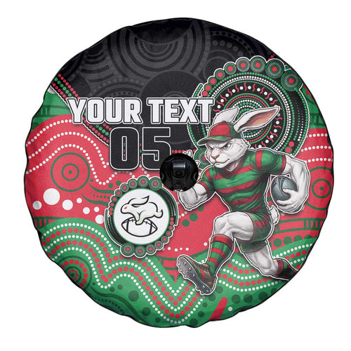 Custom Rabbitohs Spare Tire Cover Rabbit Mascot With Aboriginal Indigenous