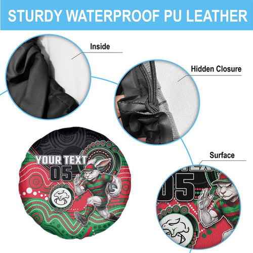 Custom Rabbitohs Spare Tire Cover Rabbit Mascot With Aboriginal Indigenous