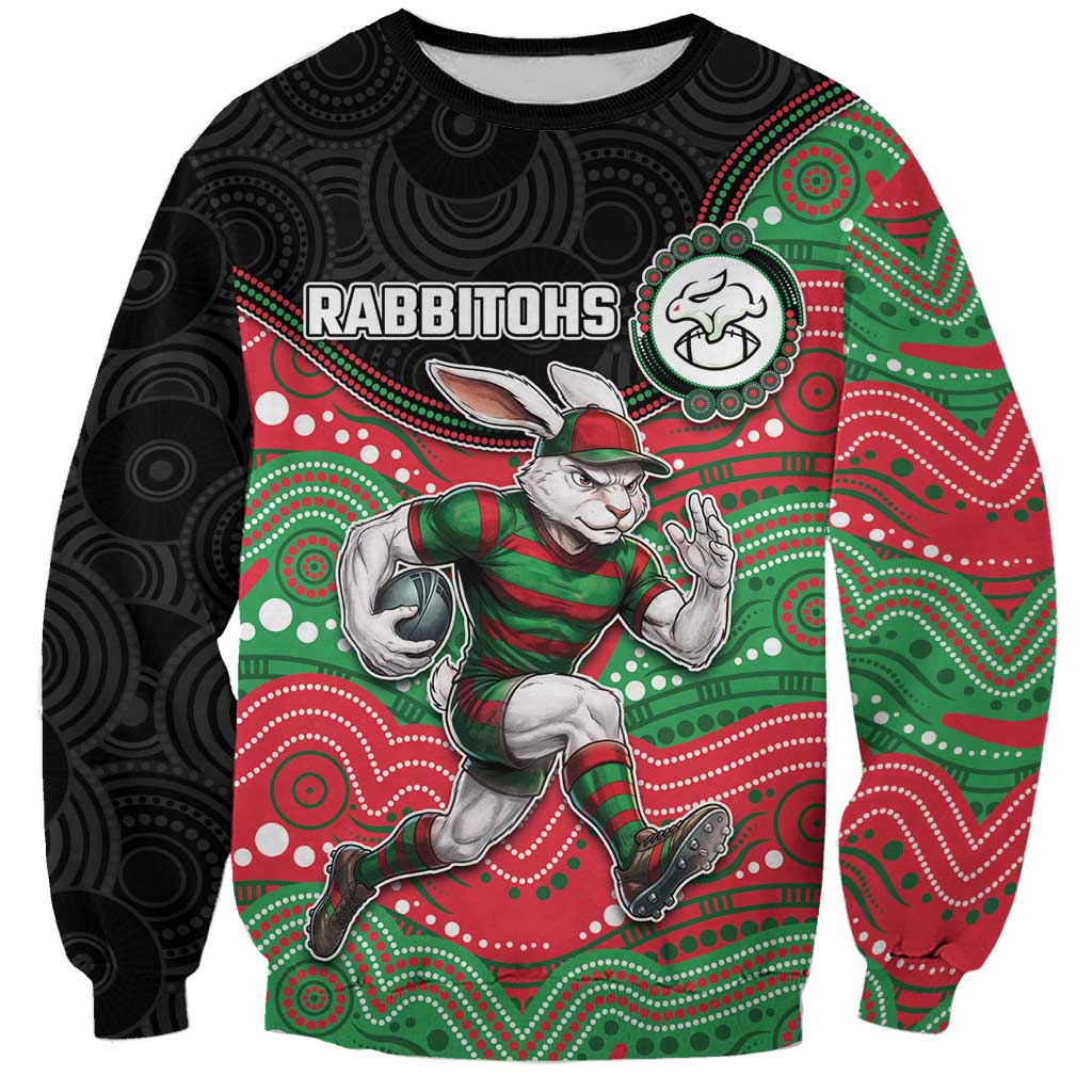 Custom Rabbitohs Sweatshirt Rabbit Mascot With Aboriginal Indigenous
