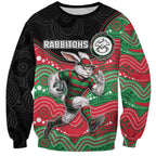 Custom Rabbitohs Sweatshirt Rabbit Mascot With Aboriginal Indigenous