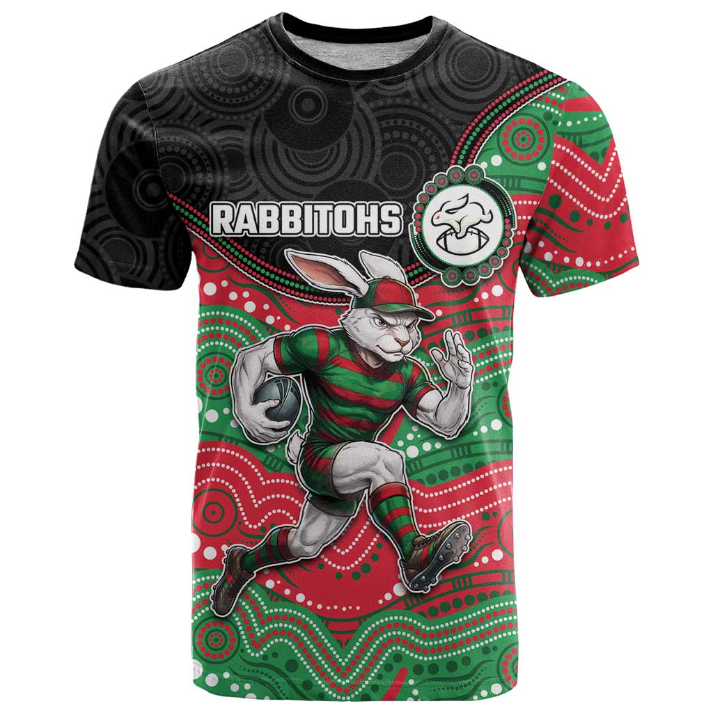 Custom Rabbitohs T Shirt Rabbit Mascot With Aboriginal Indigenous