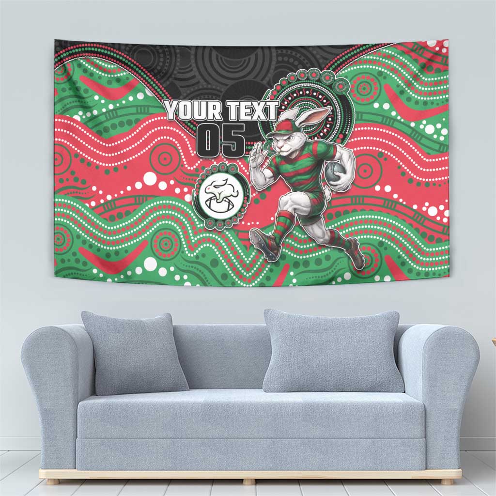 Custom Rabbitohs Tapestry Rabbit Mascot With Aboriginal Indigenous