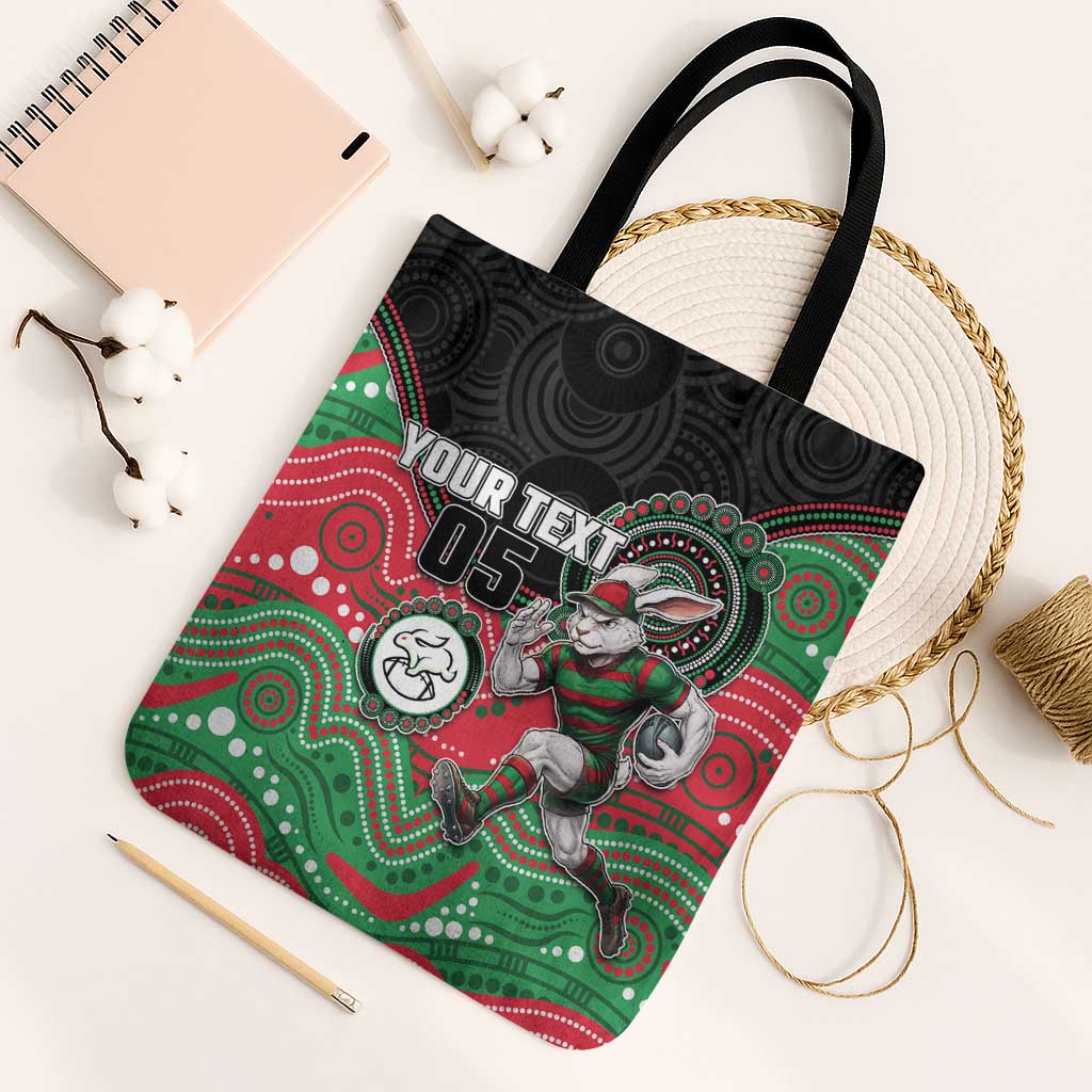 Custom Rabbitohs Tote Bag Rabbit Mascot With Aboriginal Indigenous
