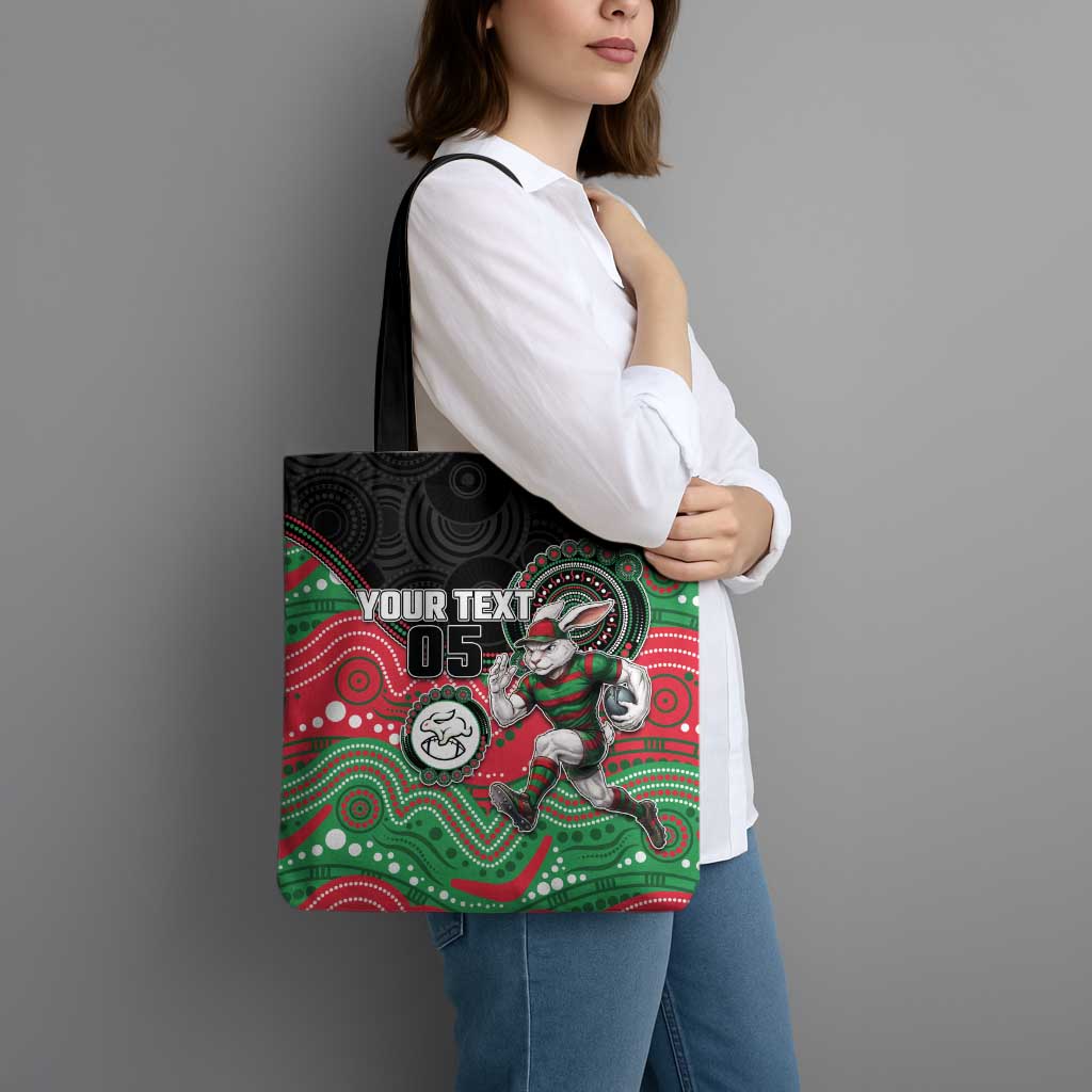 Custom Rabbitohs Tote Bag Rabbit Mascot With Aboriginal Indigenous
