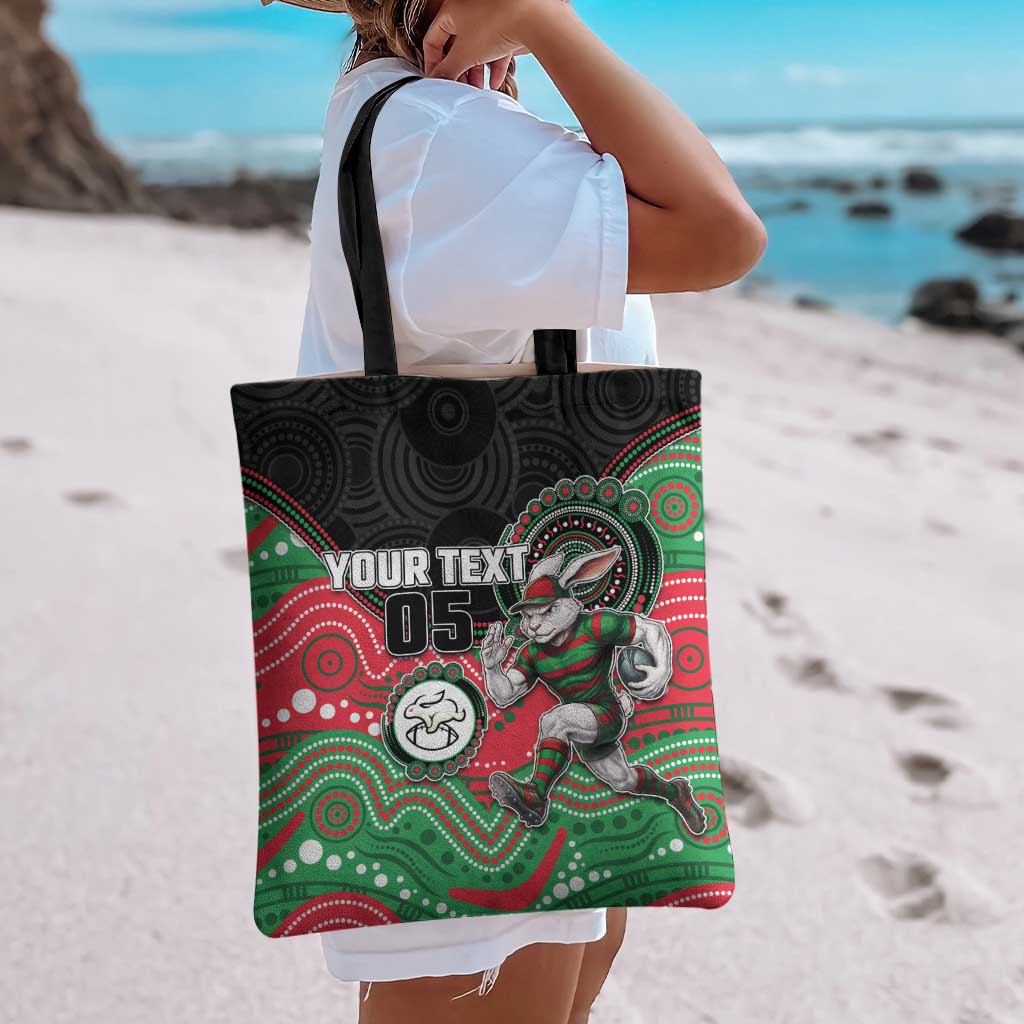 Custom Rabbitohs Tote Bag Rabbit Mascot With Aboriginal Indigenous