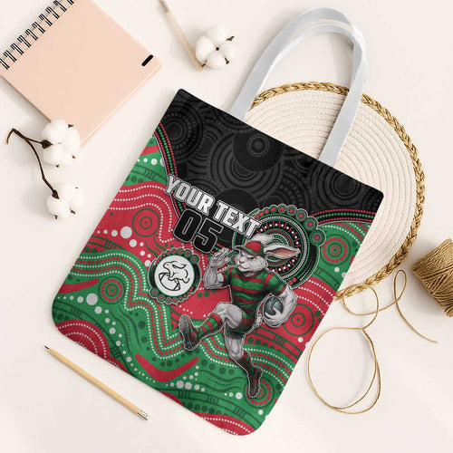 Custom Rabbitohs Tote Bag Rabbit Mascot With Aboriginal Indigenous