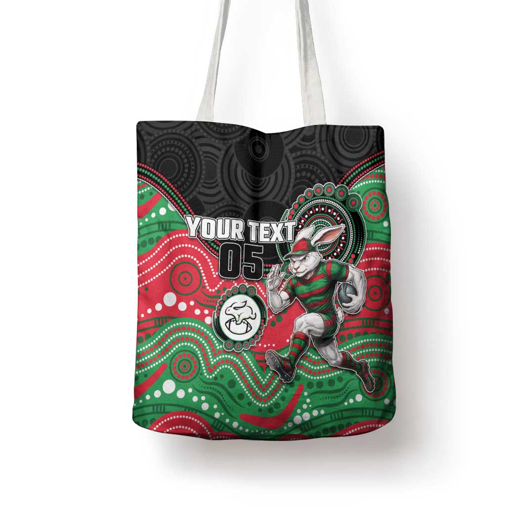 Custom Rabbitohs Tote Bag Rabbit Mascot With Aboriginal Indigenous