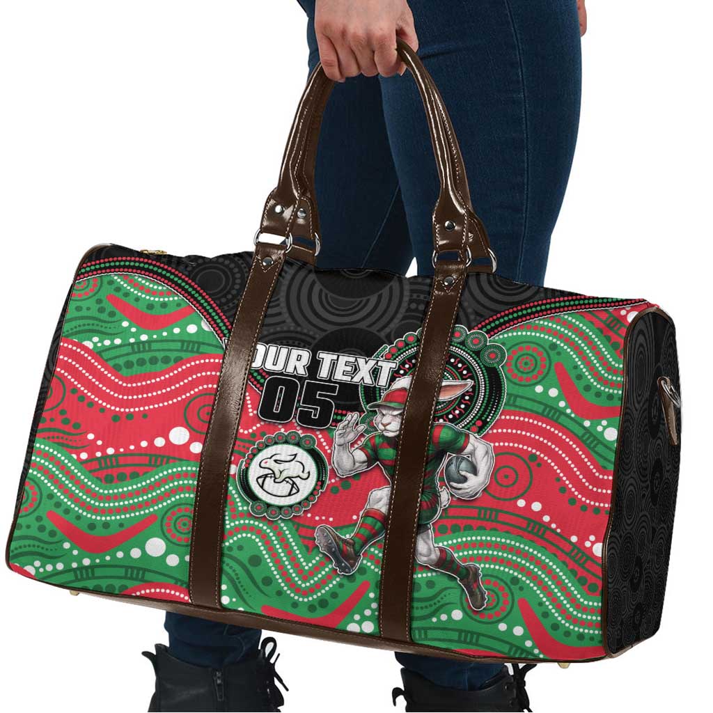 Custom Rabbitohs Travel Bag Rabbit Mascot With Aboriginal Indigenous