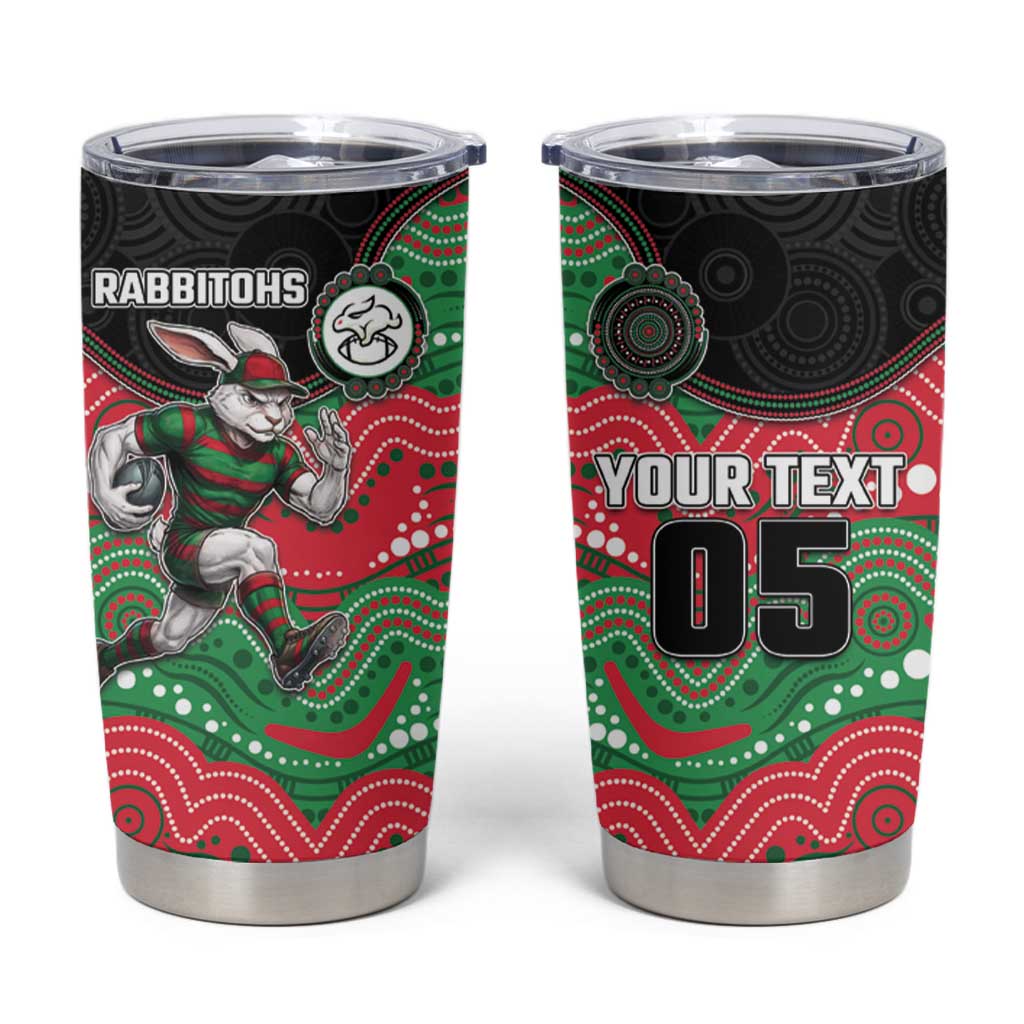 Custom Rabbitohs Tumbler Cup Rabbit Mascot With Aboriginal Indigenous