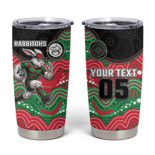 Custom Rabbitohs Tumbler Cup Rabbit Mascot With Aboriginal Indigenous