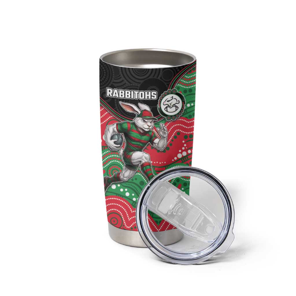 Custom Rabbitohs Tumbler Cup Rabbit Mascot With Aboriginal Indigenous