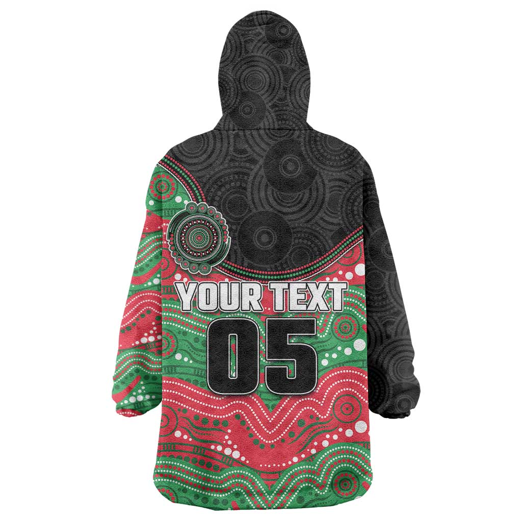 Custom Rabbitohs Wearable Blanket Hoodie Rabbit Mascot With Aboriginal Indigenous