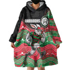 Custom Rabbitohs Wearable Blanket Hoodie Rabbit Mascot With Aboriginal Indigenous