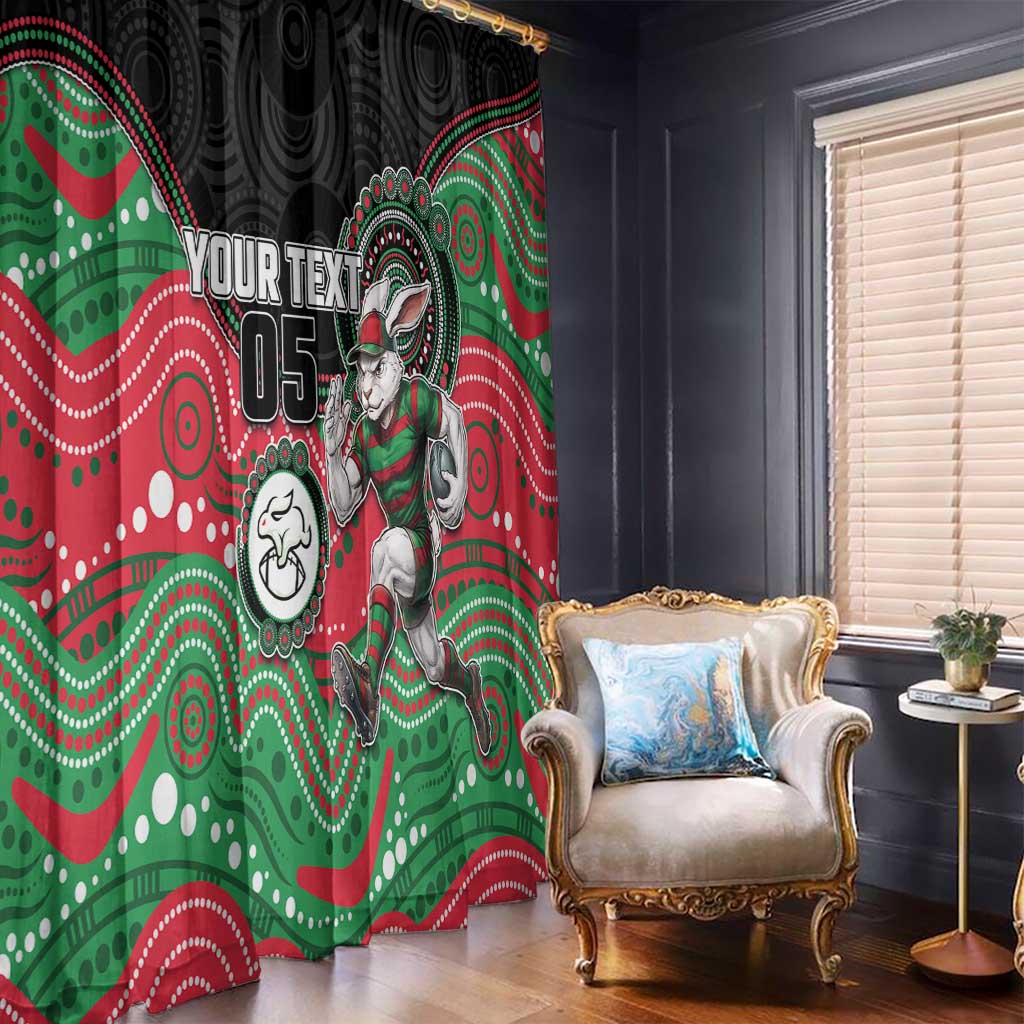 Custom Rabbitohs Window Curtain Rabbit Mascot With Aboriginal Indigenous