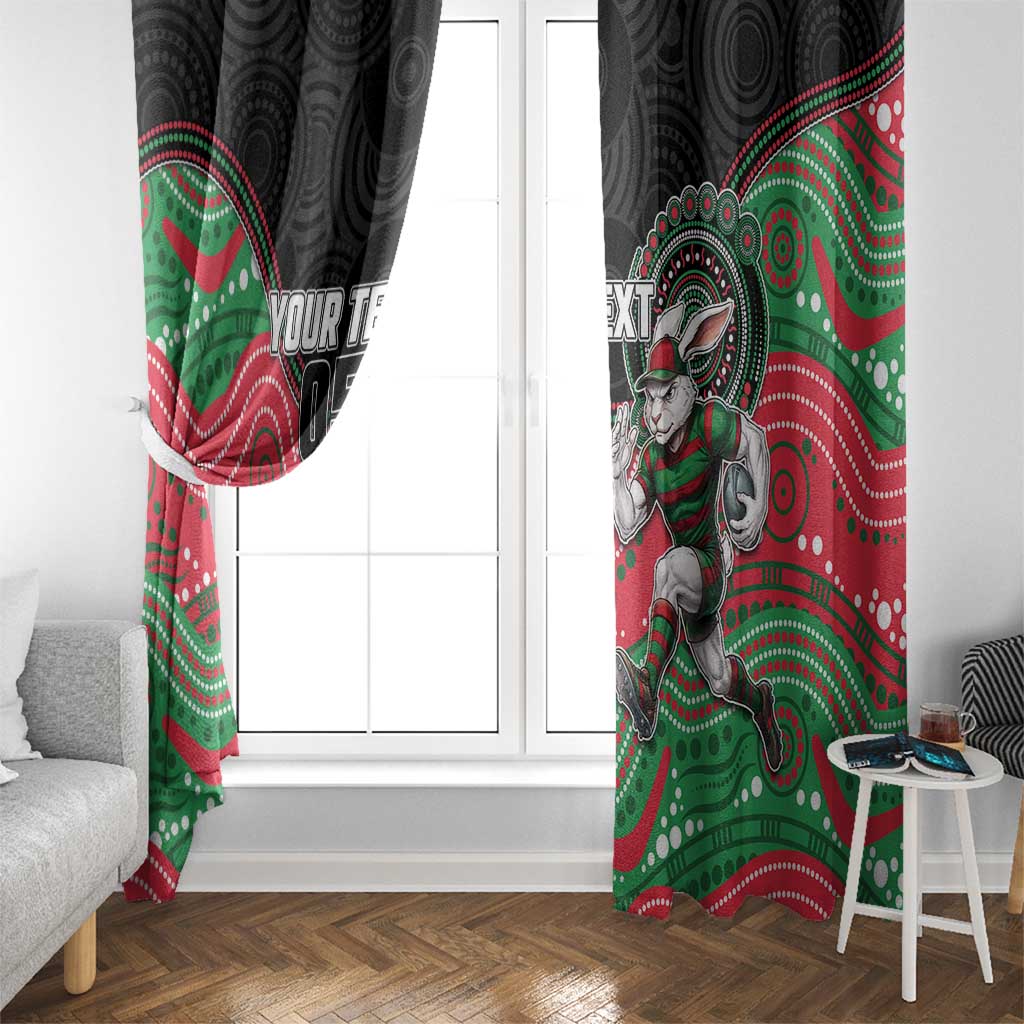 Custom Rabbitohs Window Curtain Rabbit Mascot With Aboriginal Indigenous