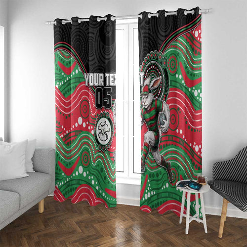 Custom Rabbitohs Window Curtain Rabbit Mascot With Aboriginal Indigenous