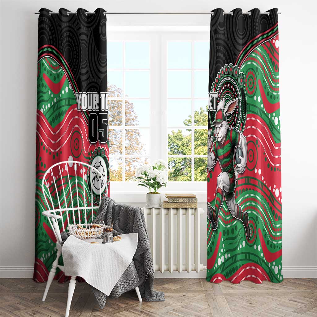 Custom Rabbitohs Window Curtain Rabbit Mascot With Aboriginal Indigenous